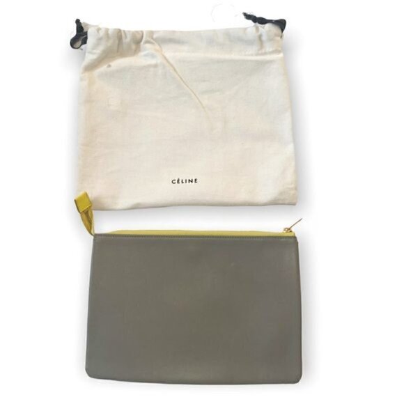 New Celine Yellow/Grey Leather Duo Small‎ Pouch Clutch Bag - Picture 4 of 12